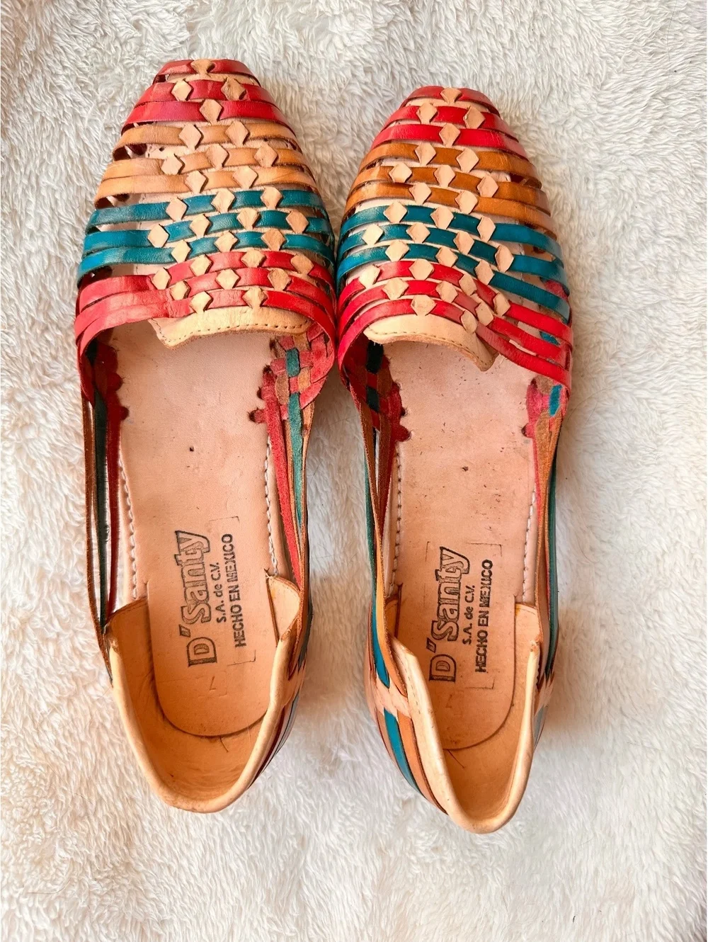 D’Sandy Mexican Leather Huarache Sandals – Multicolor Woven - size 10.5